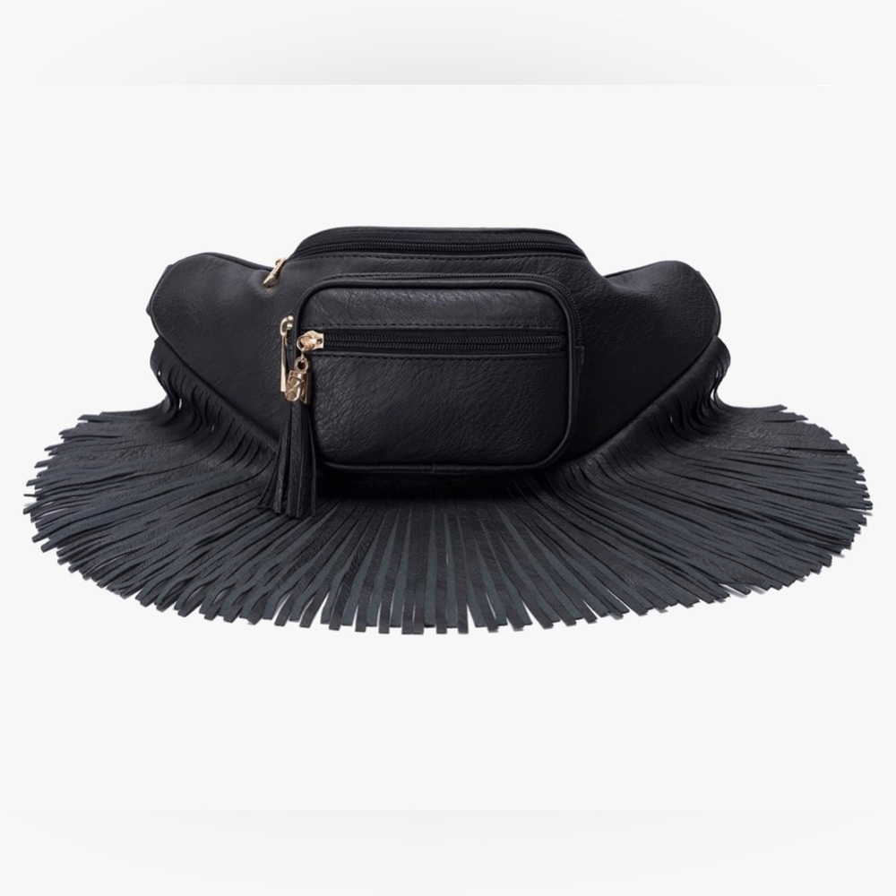 Black fringe Fanny pack with pockets